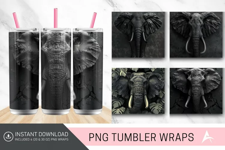 3D Black Elephant Tumbler wrap