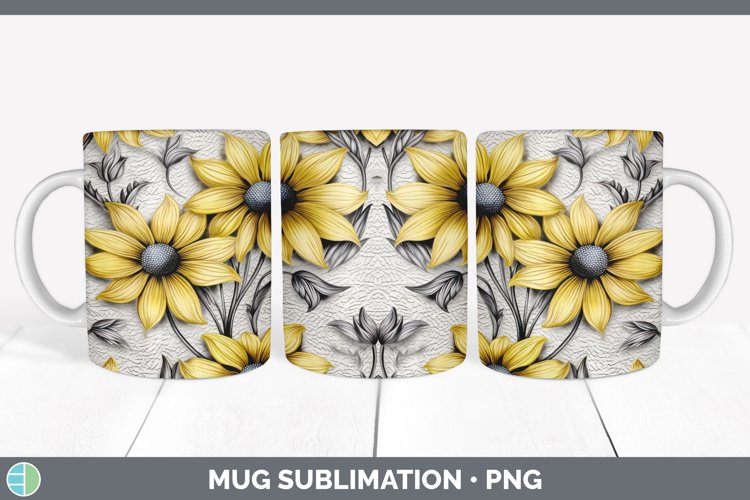 3D Black-eyed Susan Flowers Mug Wrap | Sublimation Coffee Cu