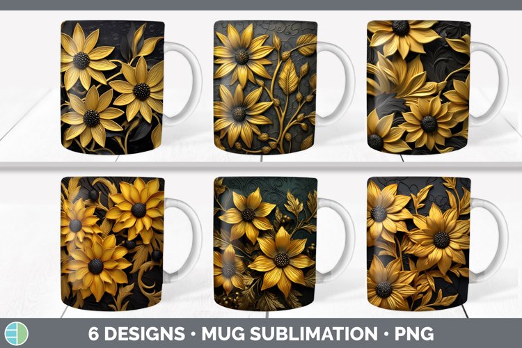 3D Black-eyed Susan Flowers Mug Wrap | Sublimation Coffee Cu