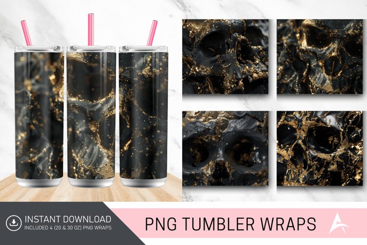 3D Black Gold Skull Tumbler Wrap example image 1