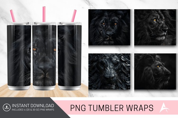 3D Black Lion Tumbler wrap