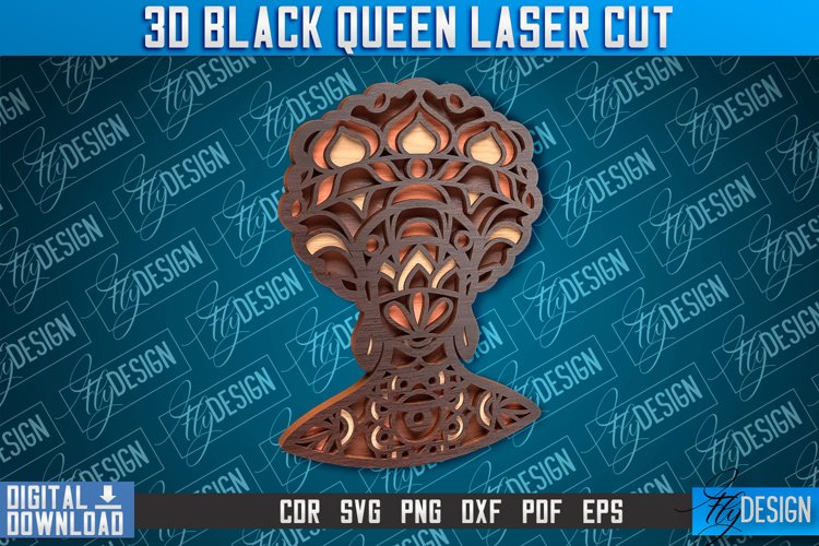 3D Black Queen | Black Woman Signs Laser Cut | CNC File