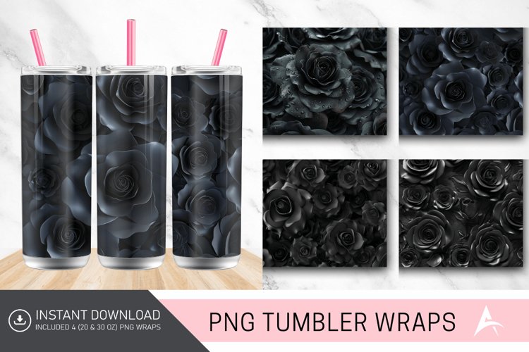 3D Black Roses Tumbler Wrap example image 1
