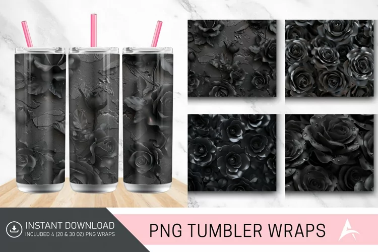 3D Black Roses Tumbler Wrap