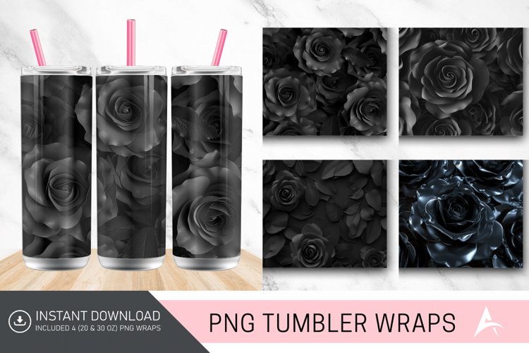 3D Black Roses Tumbler Wrap example image 1