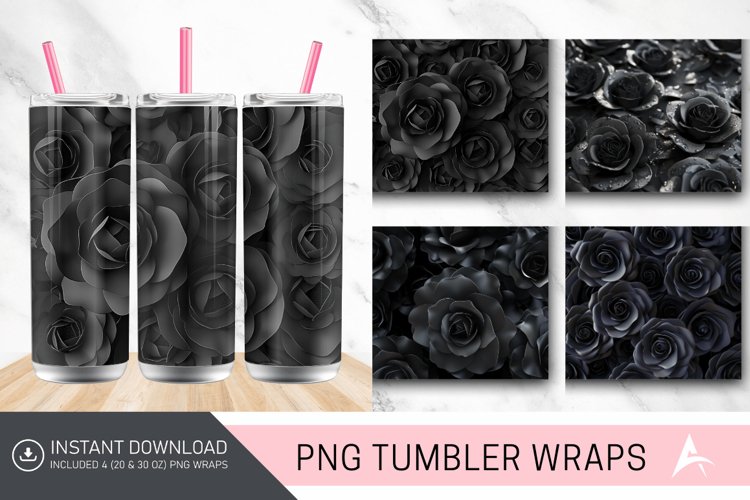 3D Black Roses Tumbler Wrap