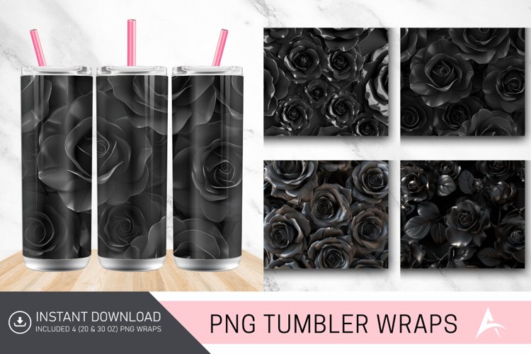 3D Black Roses Tumbler Wrap example image 1