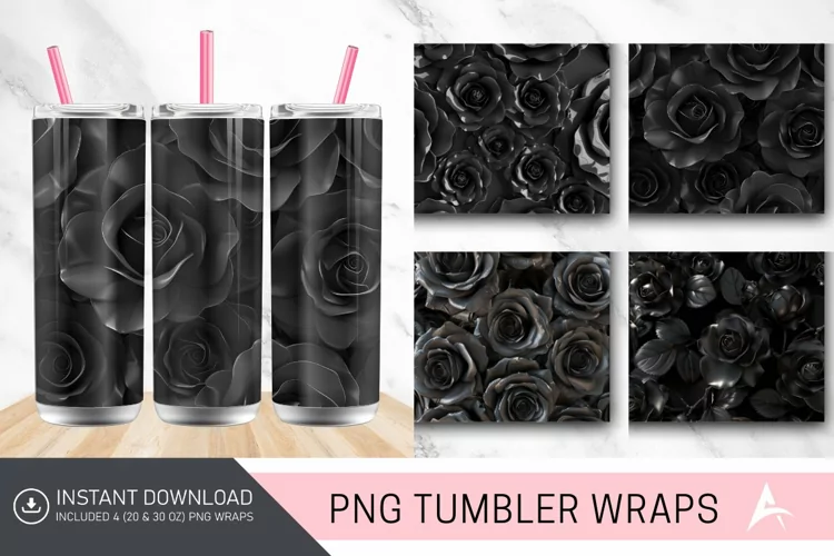 3D Black Roses Tumbler Wrap
