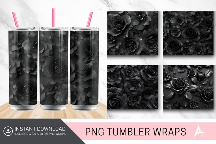 3D Black Roses Tumbler Wrap example image 1
