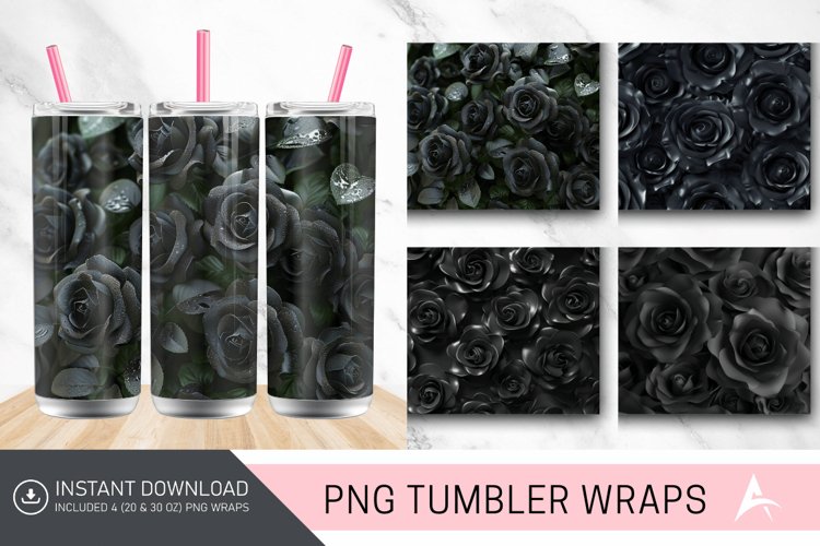 3D Black Roses Tumbler Wrap example image 1