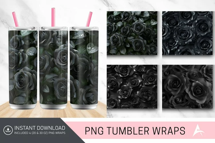 3D Black Roses Tumbler Wrap
