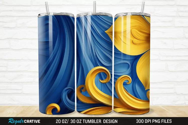 3D Blue And Yellow Floral 20/30oz Skinny Tumbler