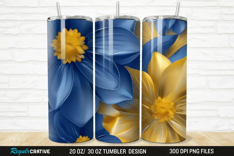 3D Blue And Yellow Floral 20/30oz Skinny Tumbler