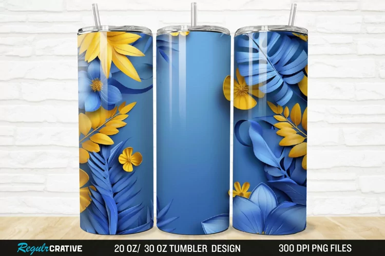 3D Blue And Yellow Floral 20/30oz Skinny Tumbler