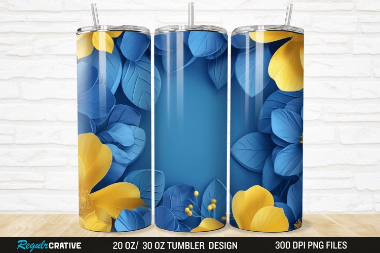 3D Blue And Yellow Floral 20/30oz Skinny Tumbler example image 1
