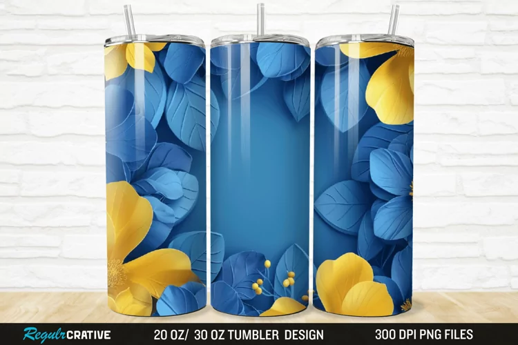 3D Blue And Yellow Floral 20/30oz Skinny Tumbler