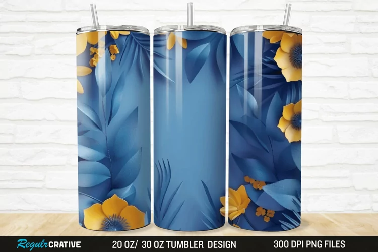 3D Blue And Yellow Floral 20/30oz Skinny Tumbler