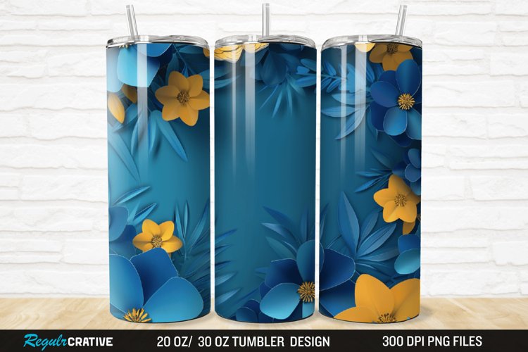 3D Blue And Yellow Floral 20/30oz Skinny Tumbler example image 1