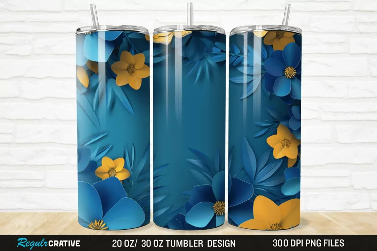 3D Blue And Yellow Floral 20/30oz Skinny Tumbler