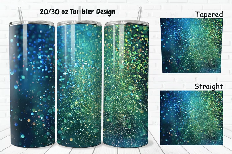 3D Blue Green Glitter 20/30oz Skinny Tumbler