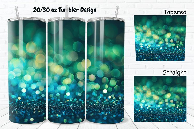 3D Blue Green Glitter 20/30oz Skinny Tumbler
