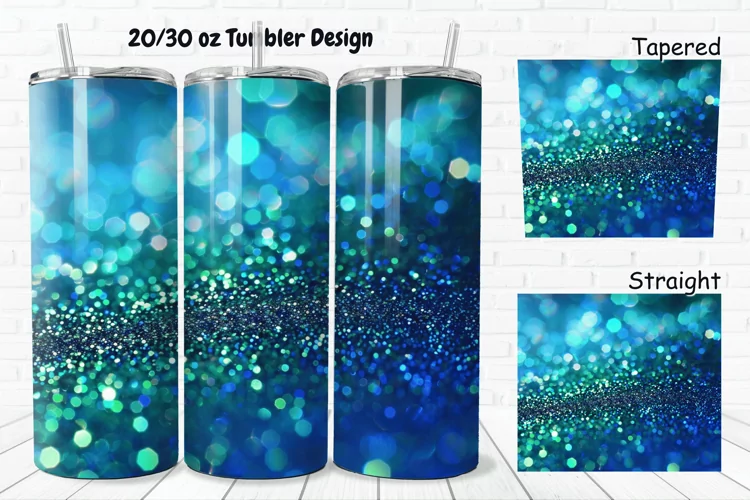 3D Blue Green Glitter 20/30oz Skinny Tumbler