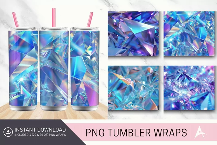 3D Blue Holographic Crystal Tumbler Wrap