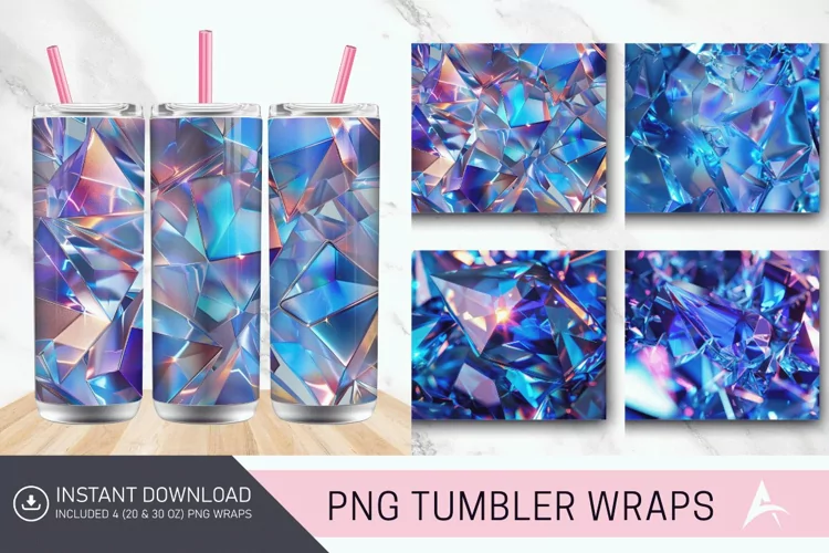 3D Blue Holographic Crystal Tumbler Wrap