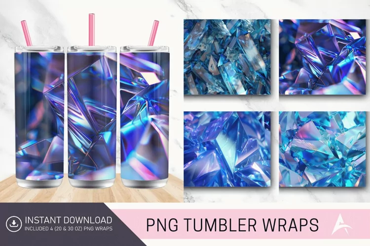 3D Blue Holographic Crystal Tumbler Wrap