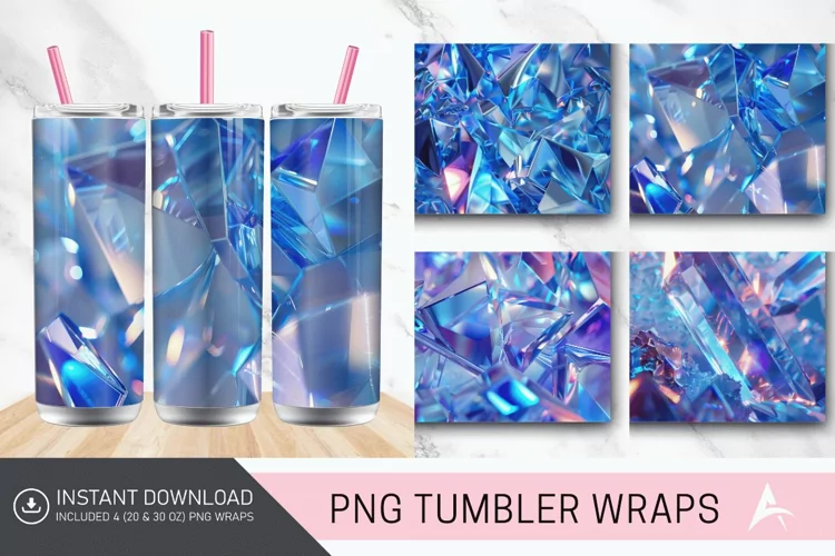 3D Blue Holographic Crystal Tumbler Wrap