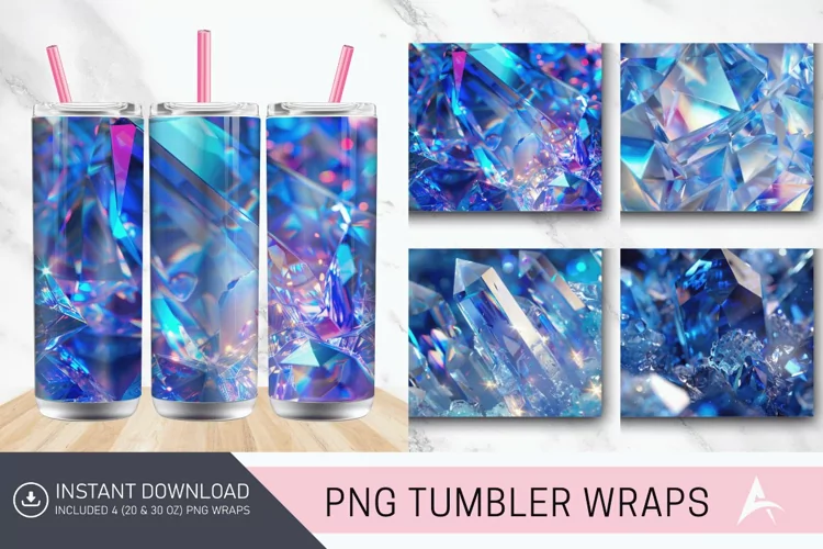 3D Blue Holographic Crystal Tumbler Wrap