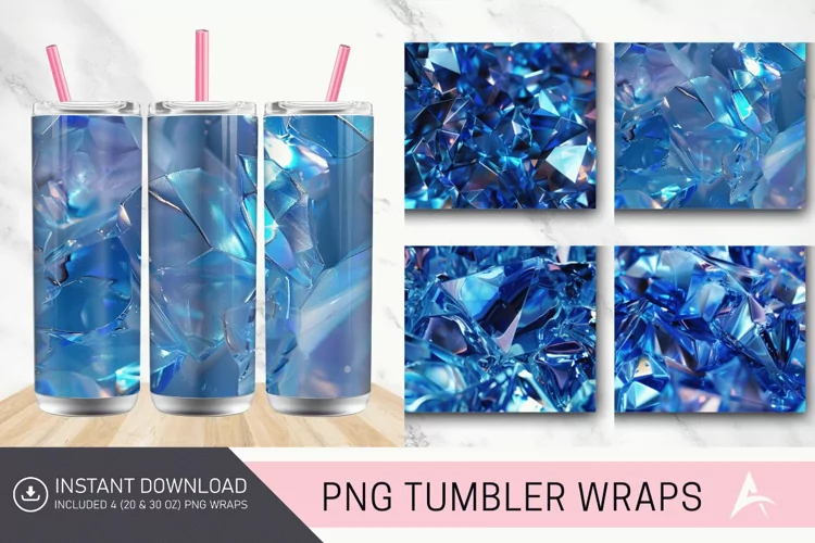 3D Blue Holographic Crystal Tumbler Wrap