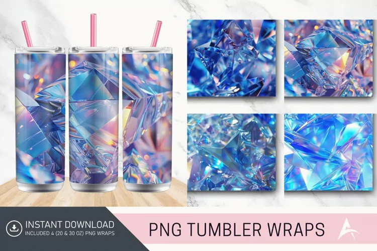 3D Blue Holographic Crystal Tumbler Wrap