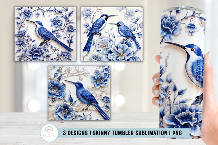 Blue and White Hummingbirds Tumbler Sublimation example image 1