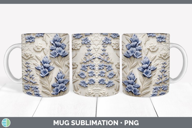 3D Bluebonnet Flowers Mug Wrap | Sublimation Coffee Cup Desi