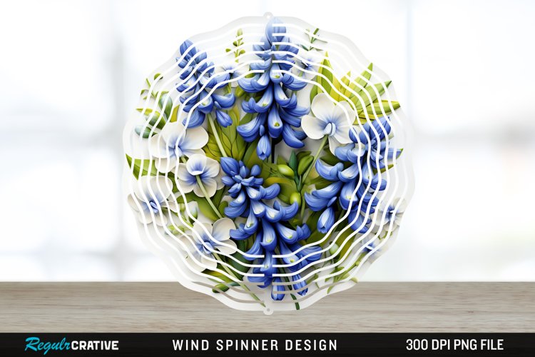 3D Bluebonnet Flowers Wind Spinner Sublimation PNG Design