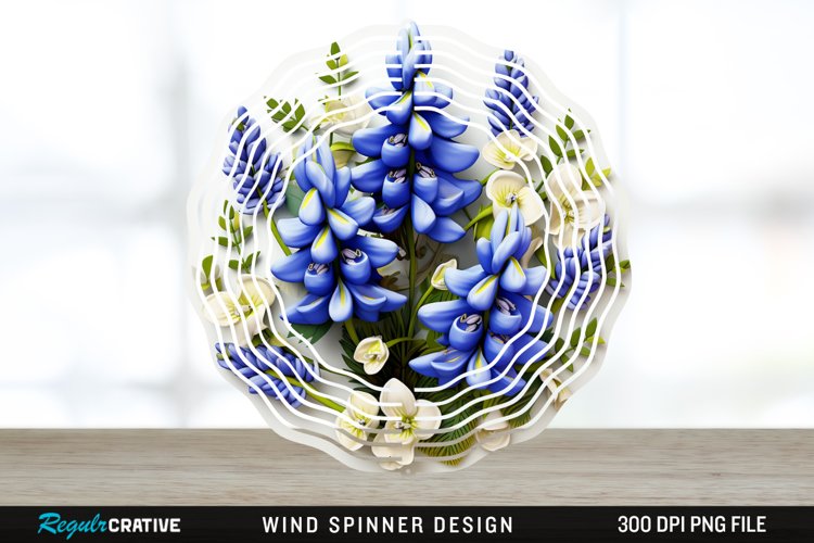 3D Bluebonnet Flowers Wind Spinner Sublimation PNG Design