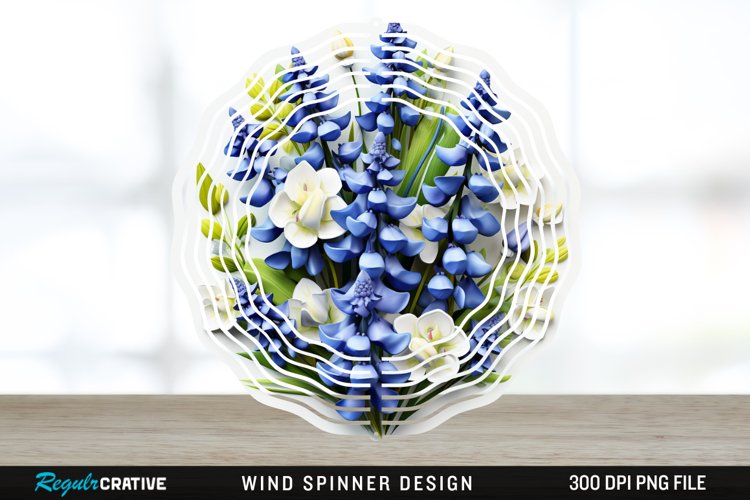 3D Bluebonnet Flowers Wind Spinner Sublimation PNG Design