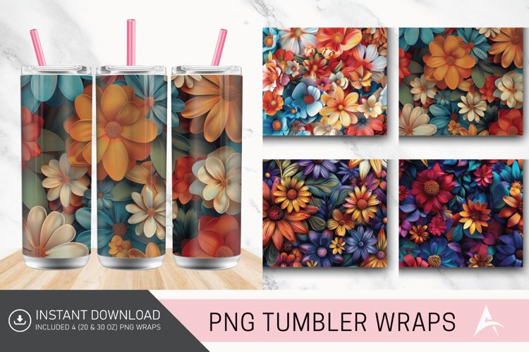 3D Boho Flowers Bohemian Tumbler wrap example image 1