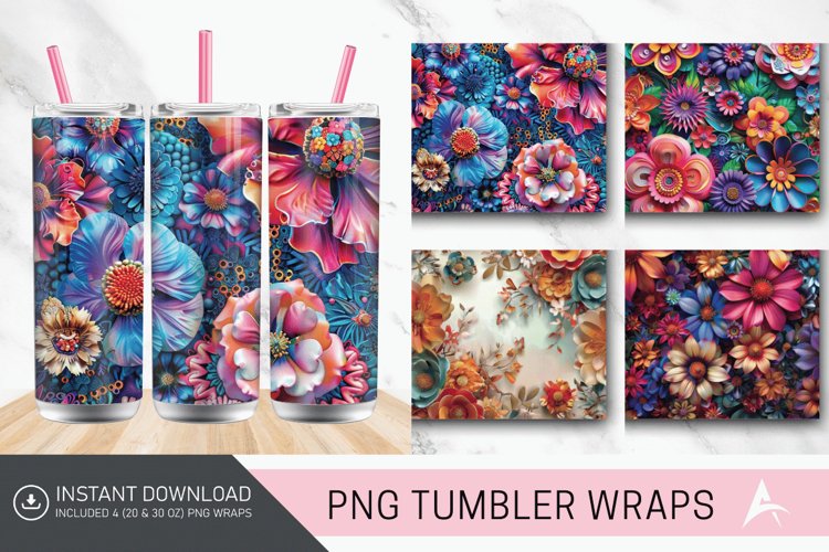3D Boho Flowers Bohemian Tumbler wrap example image 1