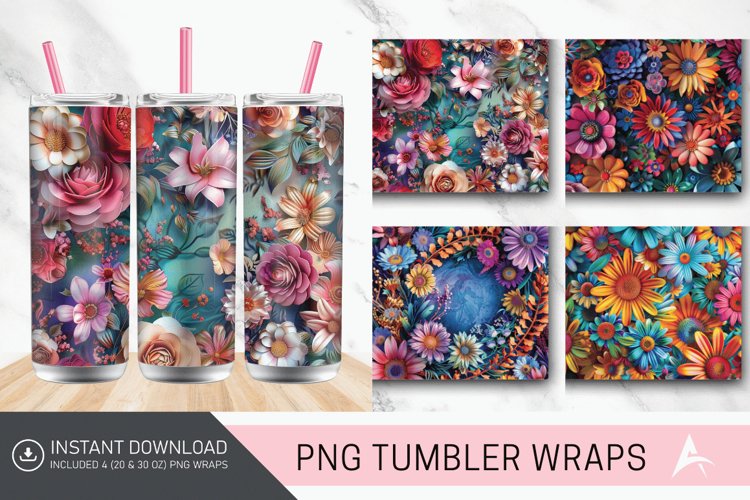 3D Boho Flowers Bohemian Tumbler wrap