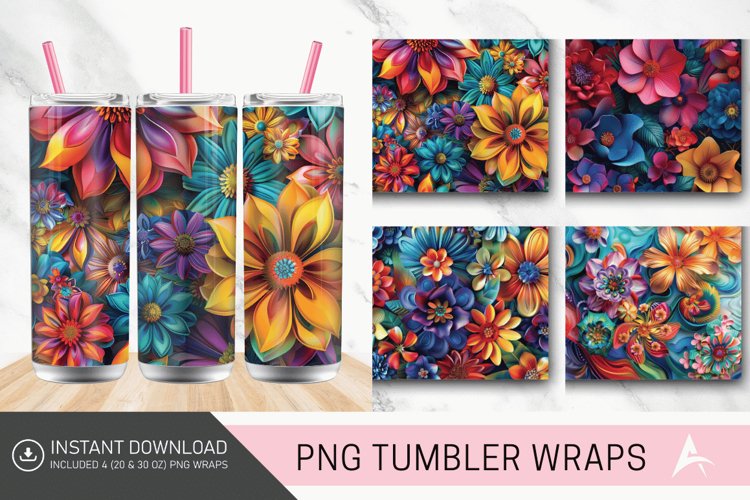 3D Boho Flowers Bohemian Tumbler wrap example image 1