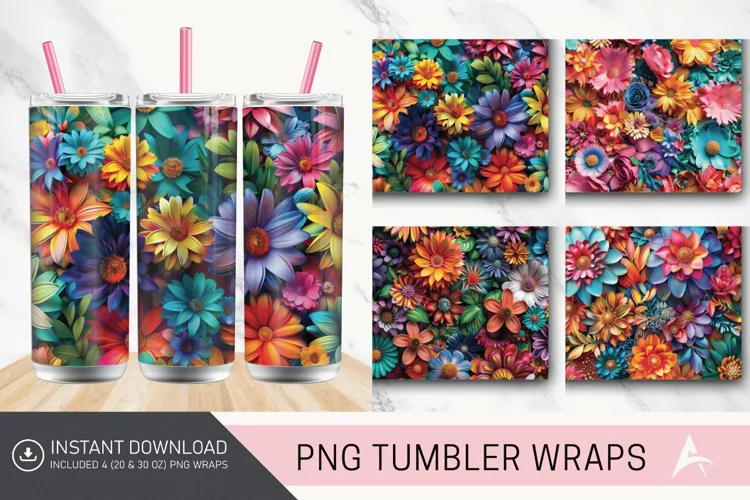 3D Boho Flowers Bohemian Tumbler wrap