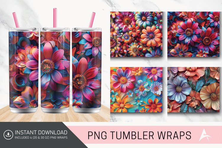 3D Boho Flowers Bohemian Tumbler wrap example image 1