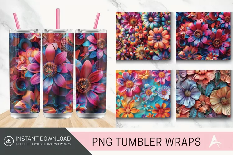 3D Boho Flowers Bohemian Tumbler wrap