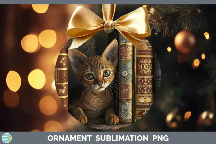 3D Books Abyssinian Cat Ornament Sublimation Bauble Designs