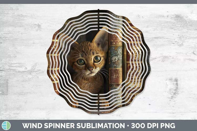 3D Books Abyssinian Cat Wind Spinner Sublimation Spinner Des