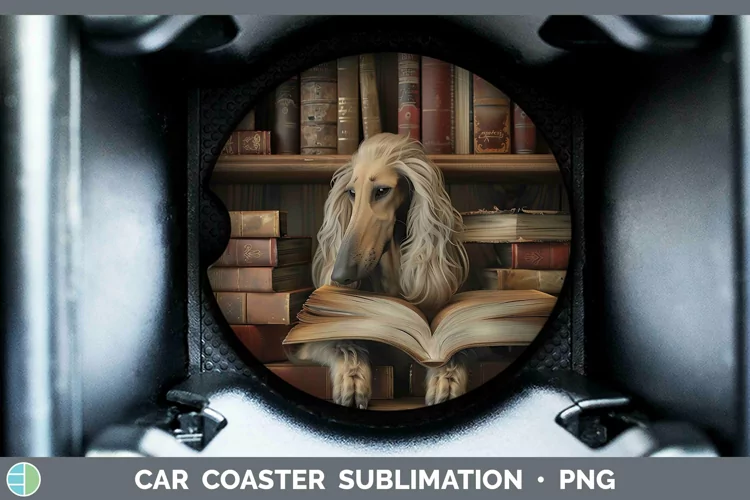3D Books Afghan Hound Dog Car Coaster Sublimation Coaster De