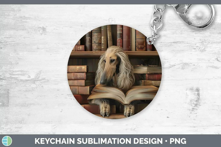 3D Books Afghan Hound Dog Keychain Sublimation Keyring Desig