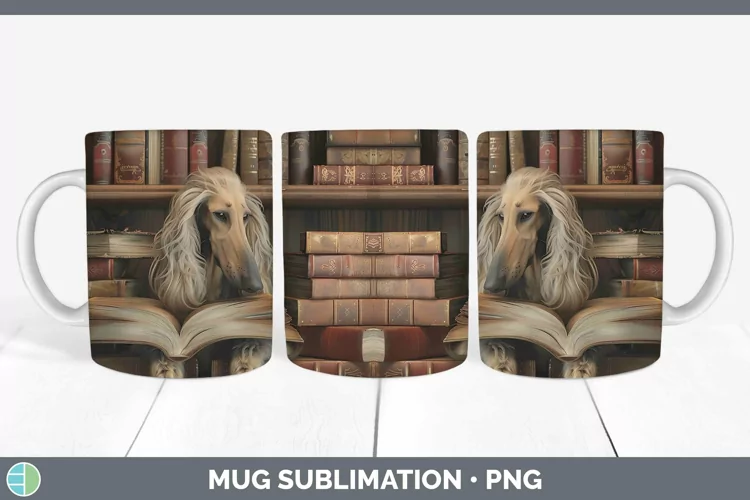 3D Books Afghan Hound Dog Mug Wrap Sublimation Coffee Cup De